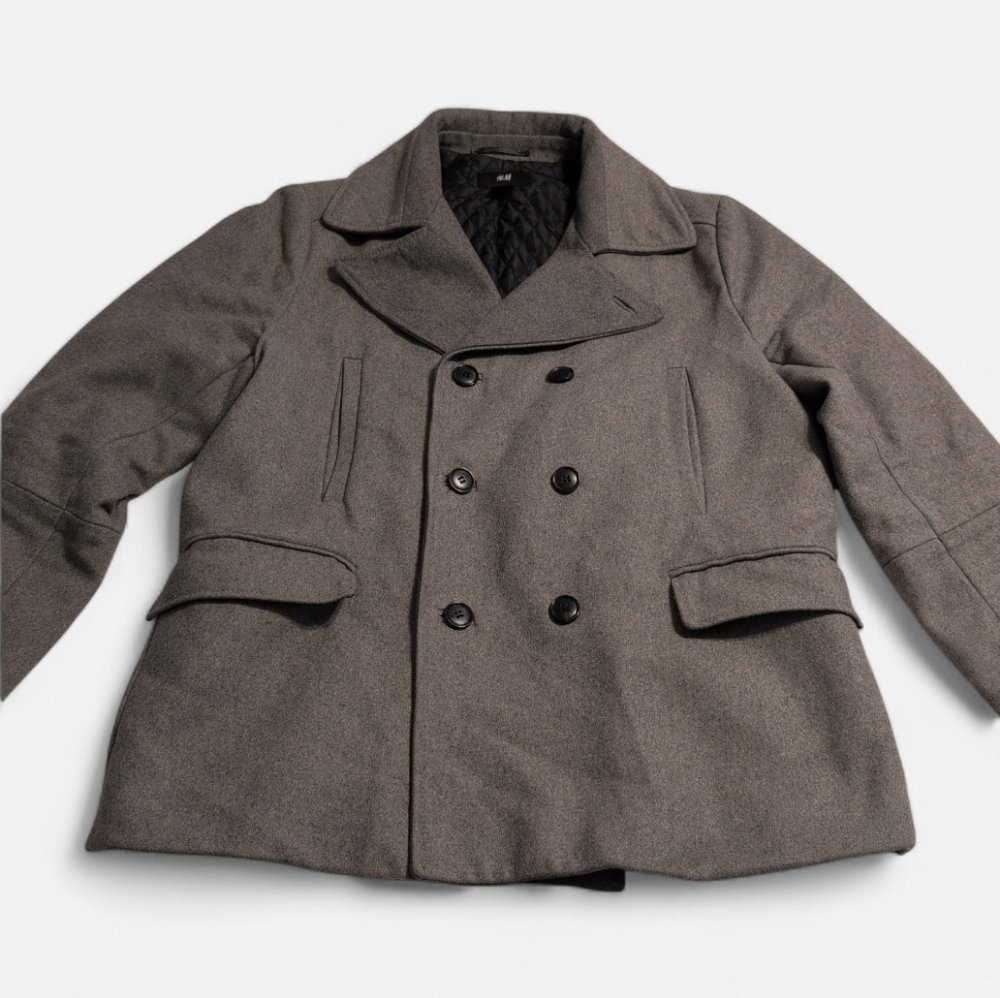 H&M Charcoal Heavy Double Breasted Peacoat Size 46